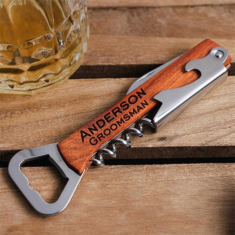 Wine Beer Brand - Otwieracz do wina z drewnianą rączką